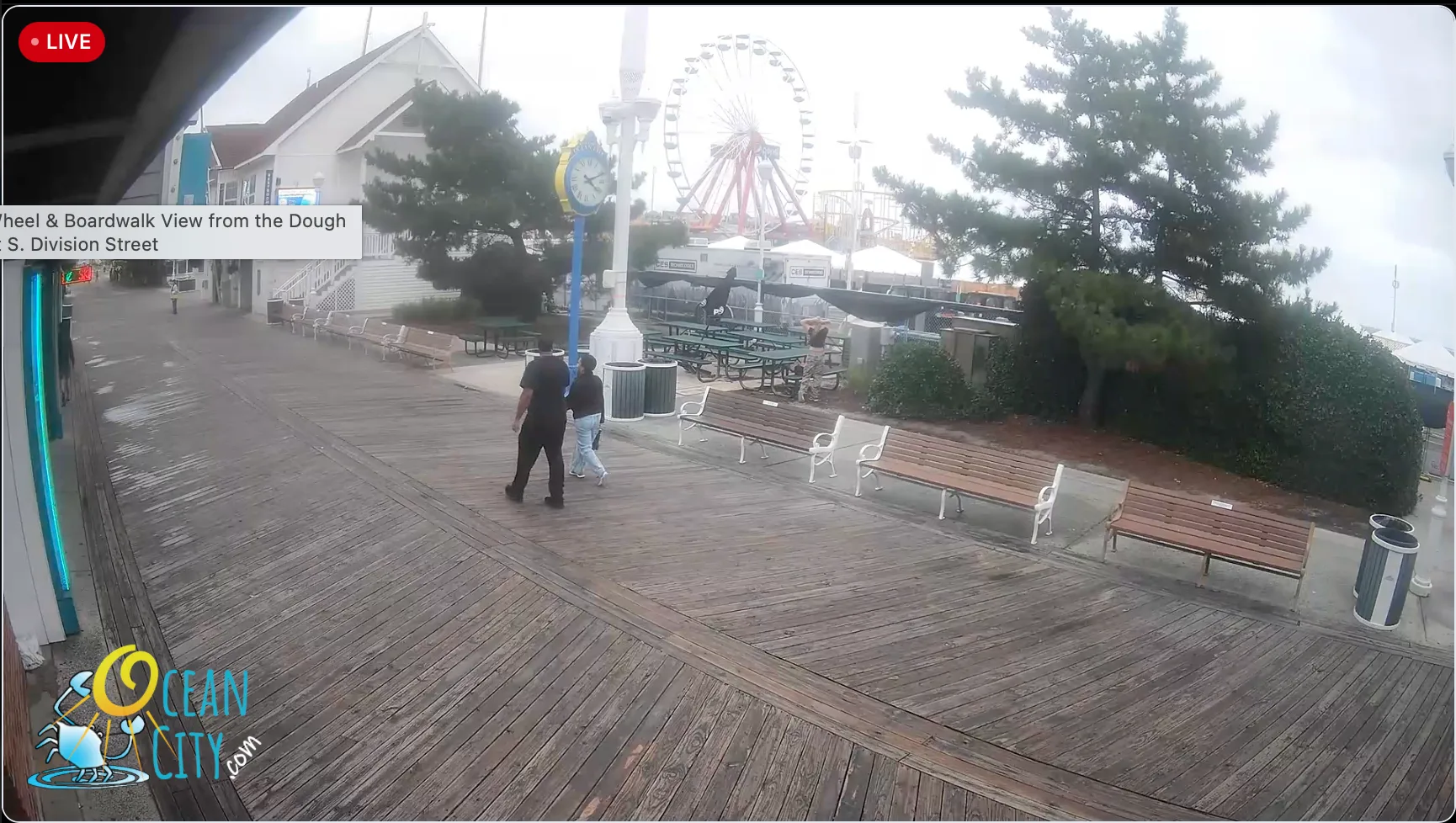 Live Webcam of Ocean City Boardwalk from Dough Roller looking at ferris wheel