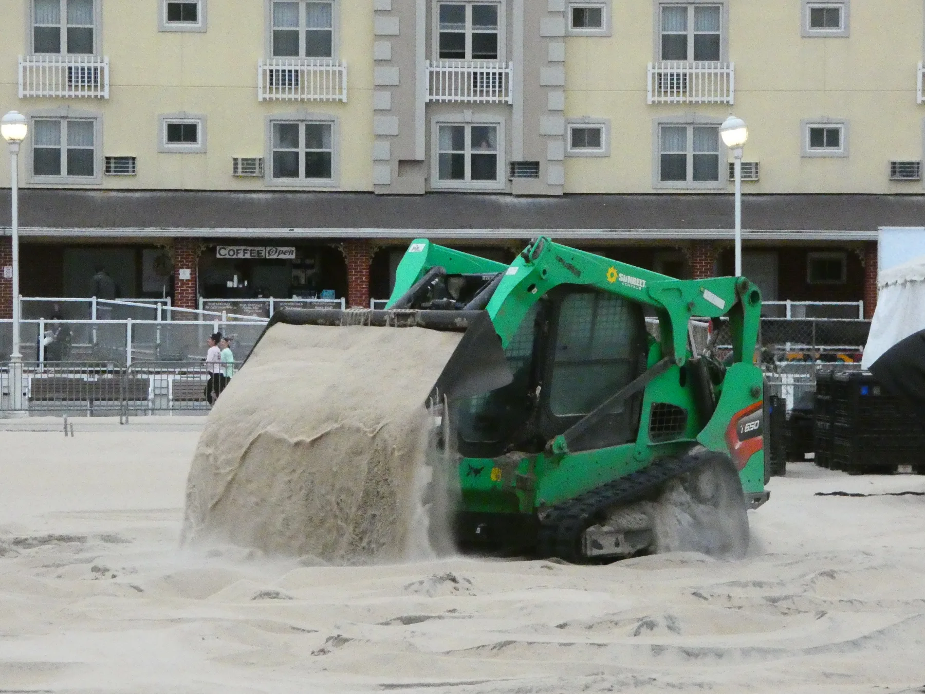 Dumping sand.