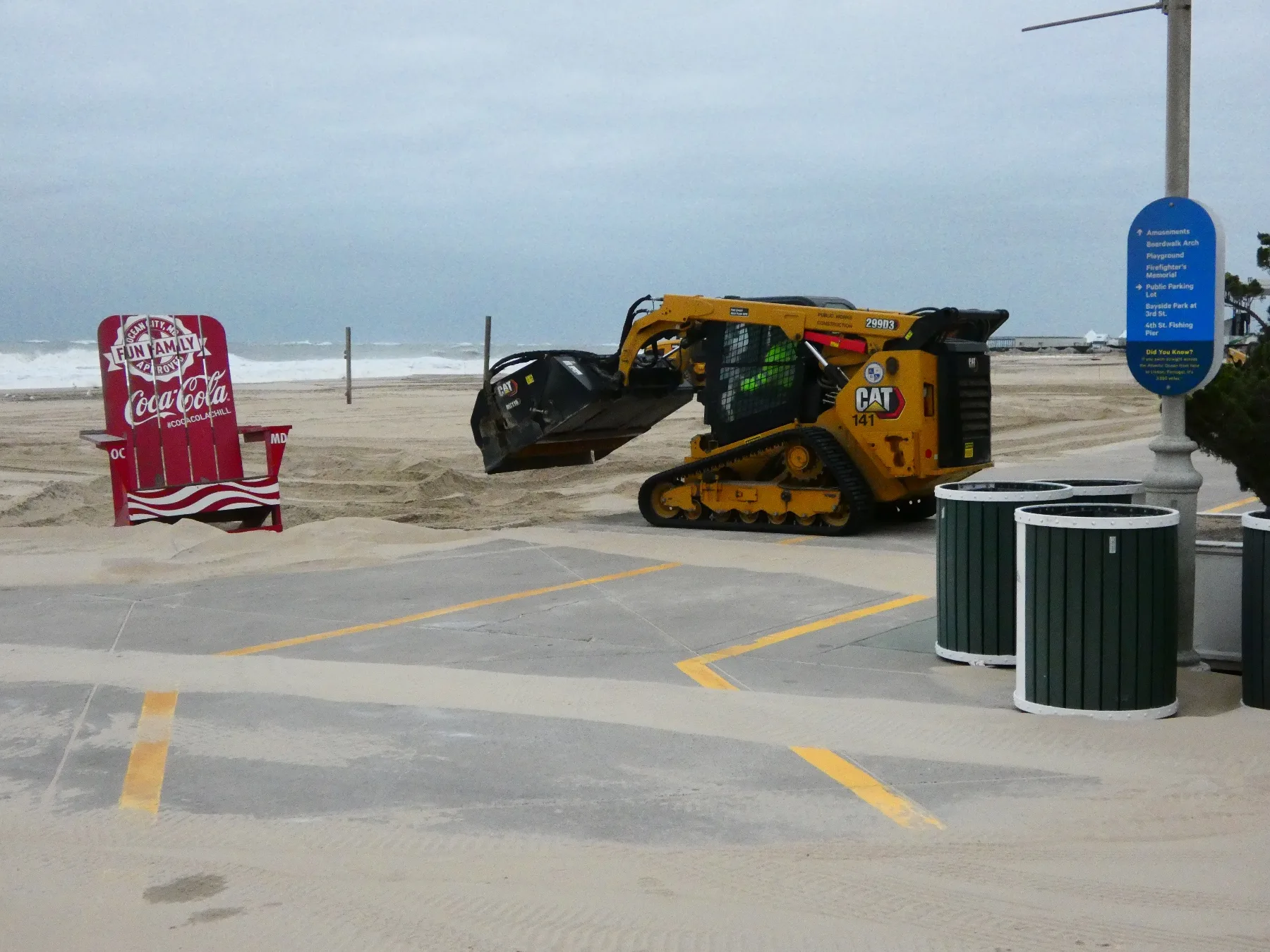 Equipment works along the beach near the Boardwalk.