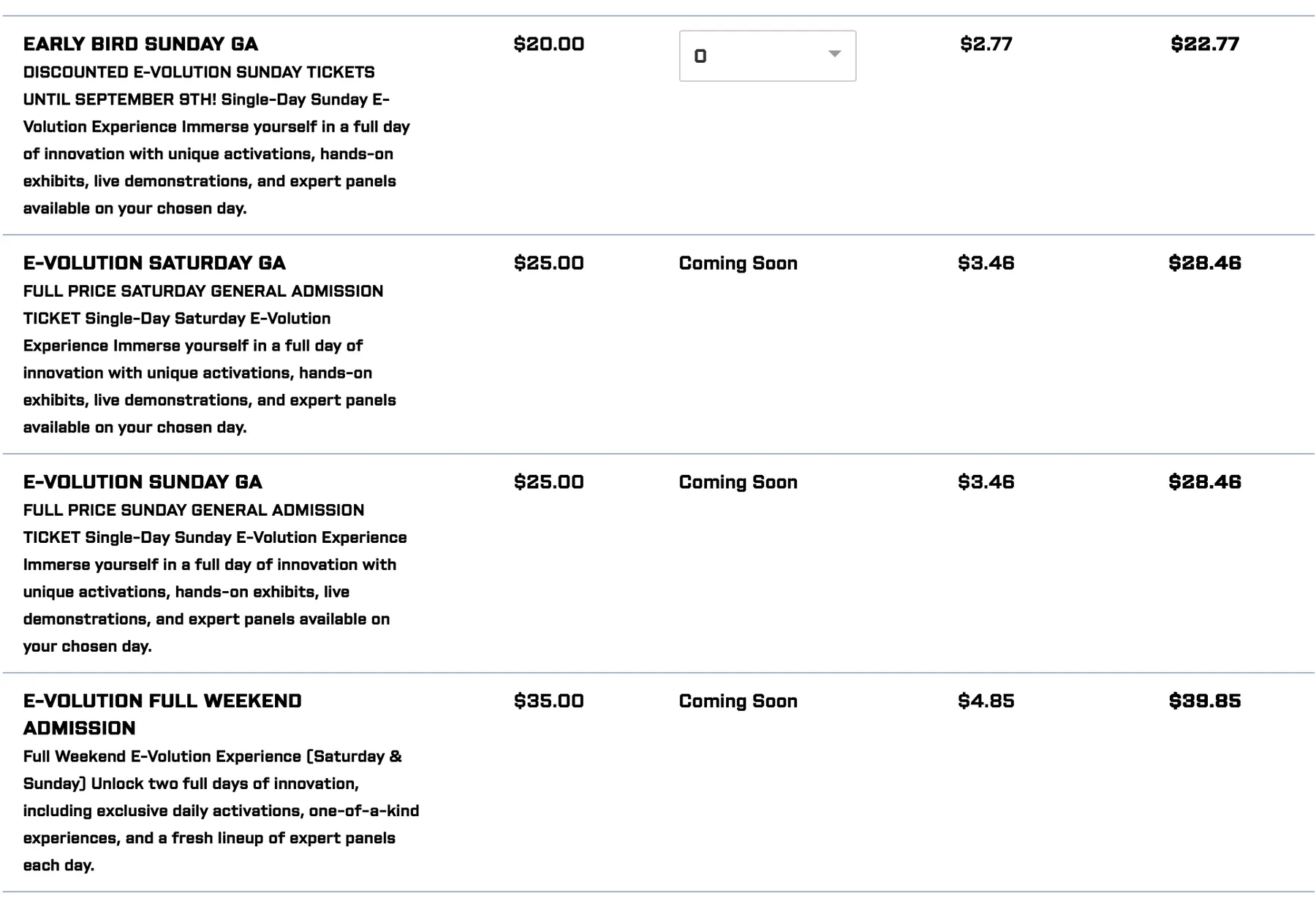 Pricing for Evolution Expo in Ocean City MD