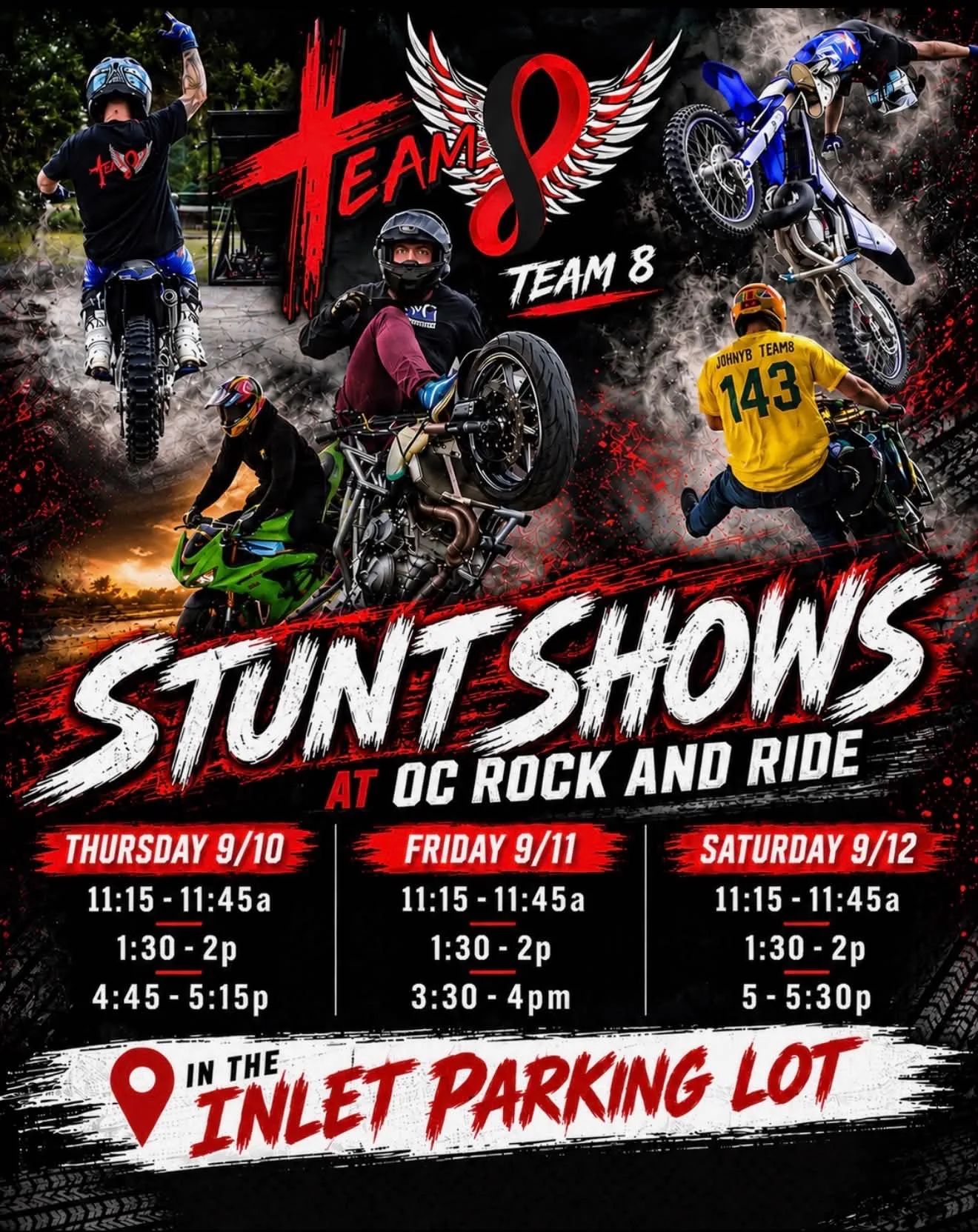 Don't miss the jaw dropping stunt shows at the inlet during Rock & Ride.