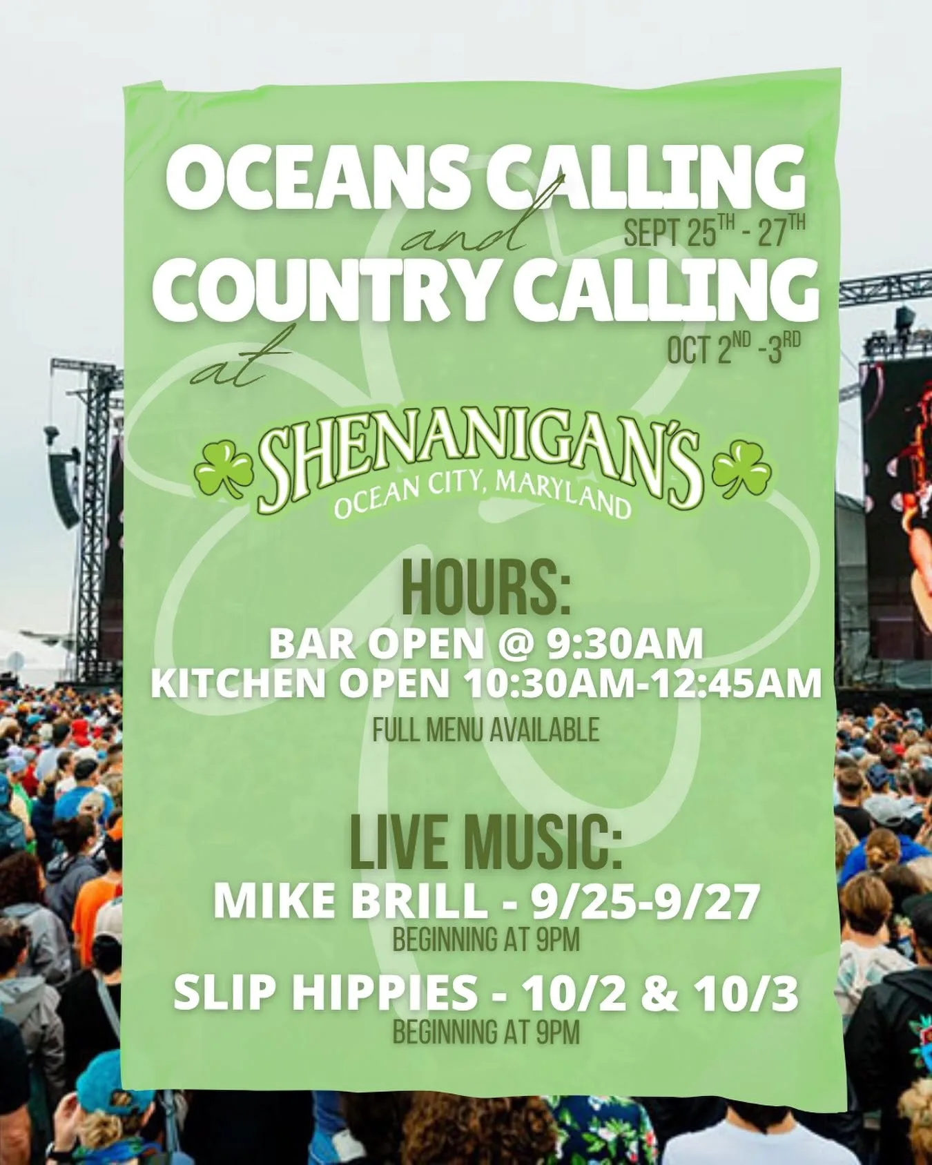 Oceans Calling Weekend at Shenanigans