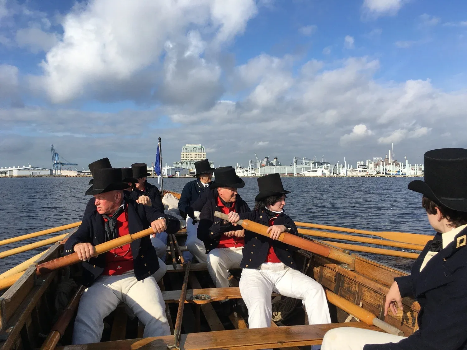 Reenactors row in an historic boat - coming to Vienna MD