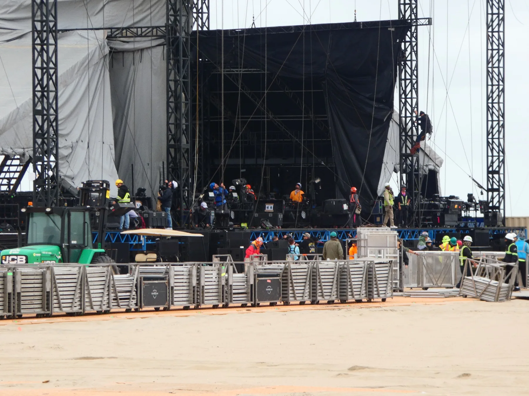 Workers and equipment at one of the festival stages - oceans calling 2026