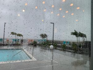 view of bayside pool at Aloft during effects of Dorian