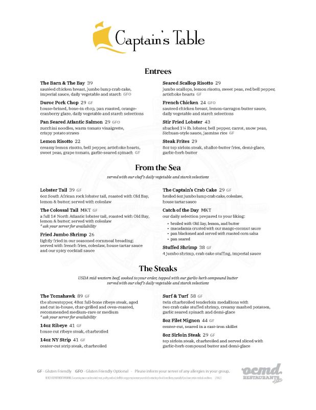 new summer menu at the captains table