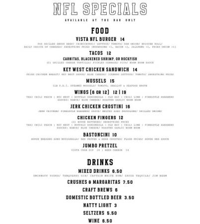 Vista Rooftop NFL specials