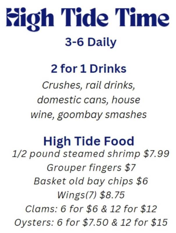 High Tide Happy Hour at the Angler Restaurant and Bar