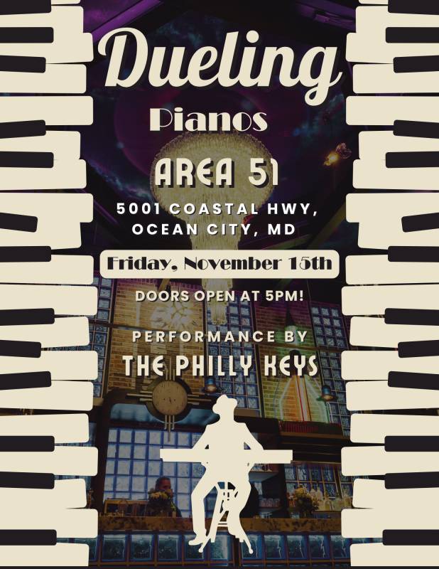 dueling pianos is playing at area 51 at Seacrets