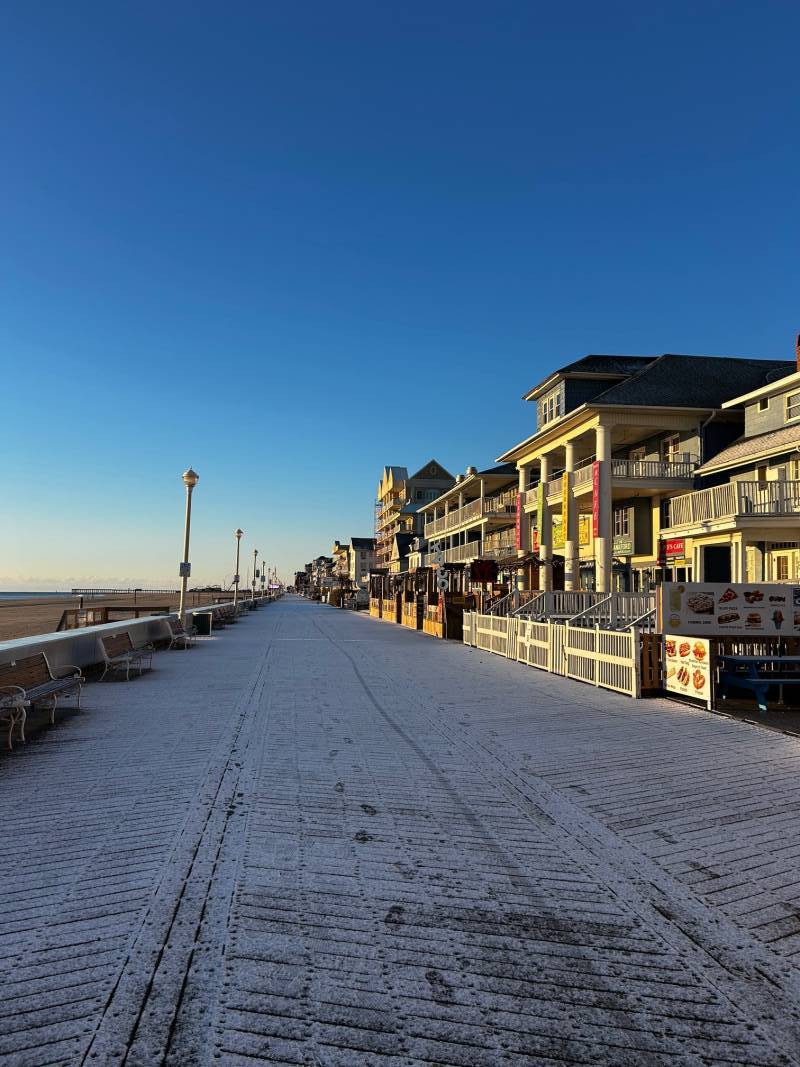 light now and frost on boardwalk