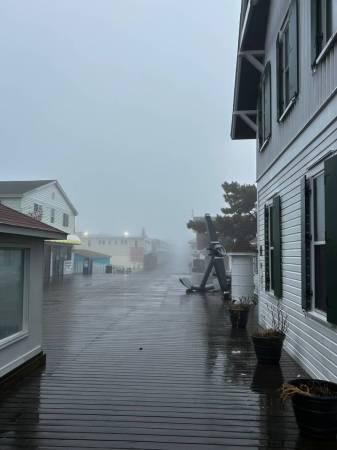 wet and foggy boardwalk