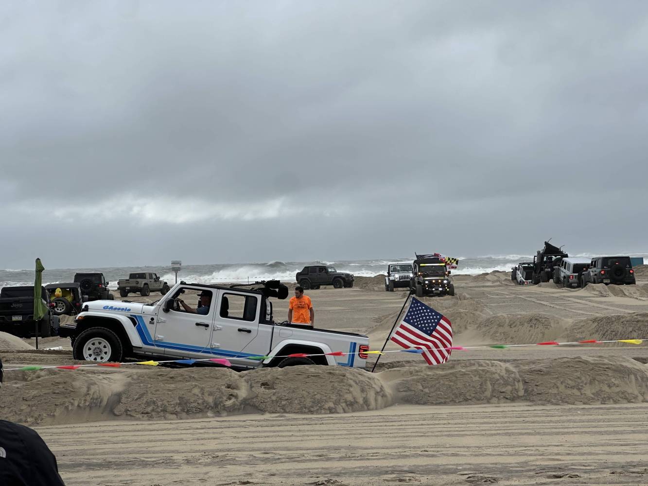 jeep crawl in obstacle course instead of along the beach due to Erin
