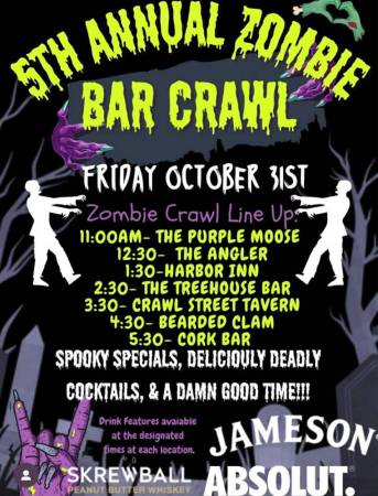 crawl street tavern, angler, zombie bar crawl, halloween purple moose, costume ocean city md
